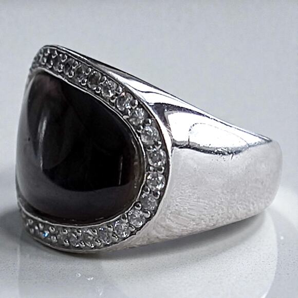 Vintage 925 Silver Abalone CZ Ring Chunky Statement Cocktail Large Unique - Picture 6 of 11